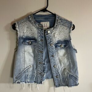 BKE Outerwear - Sequin Studded Denim Vest - Size Small